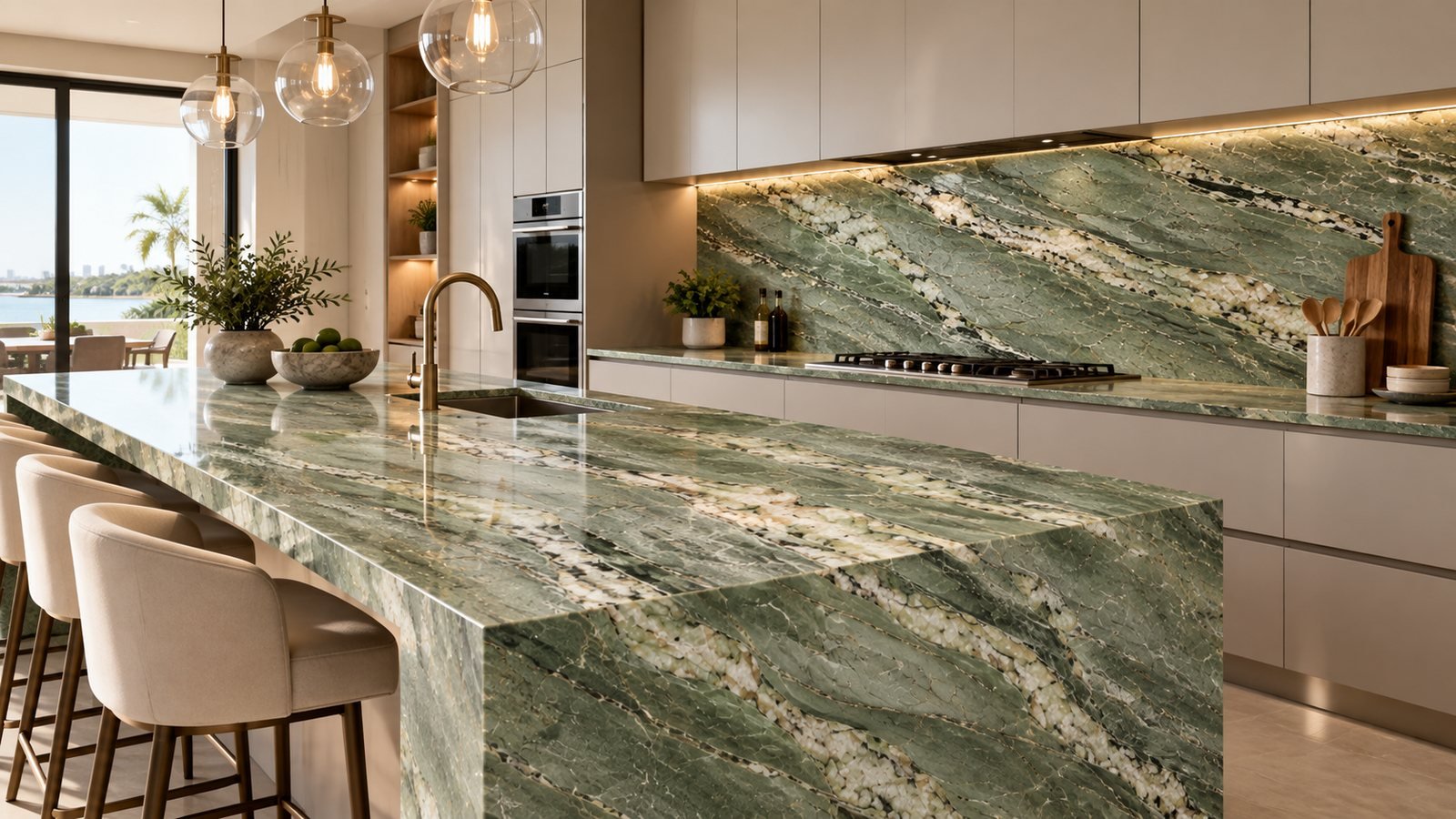 Green Dolomite kitchen island application