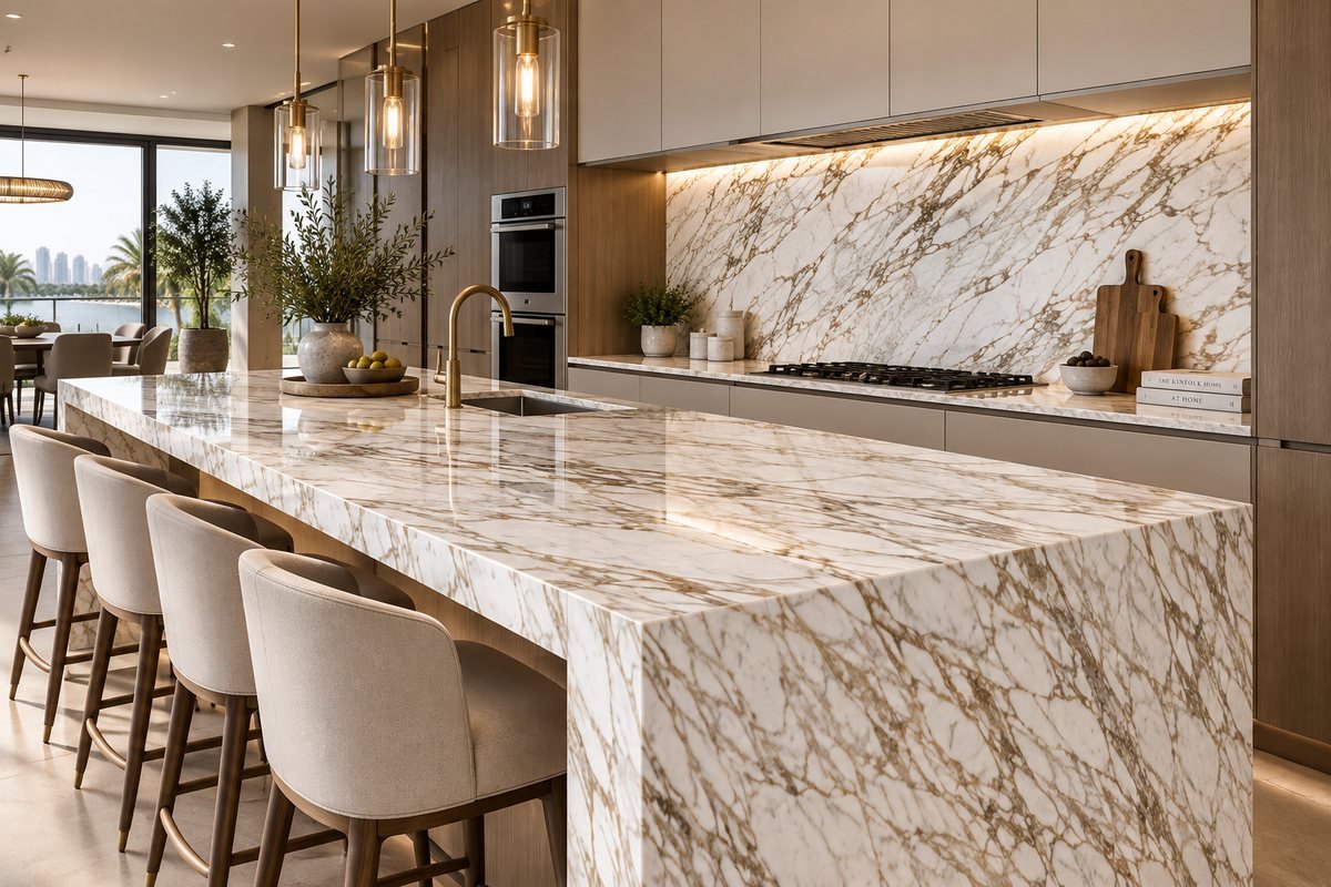 Porcelain kitchen application with skyline view