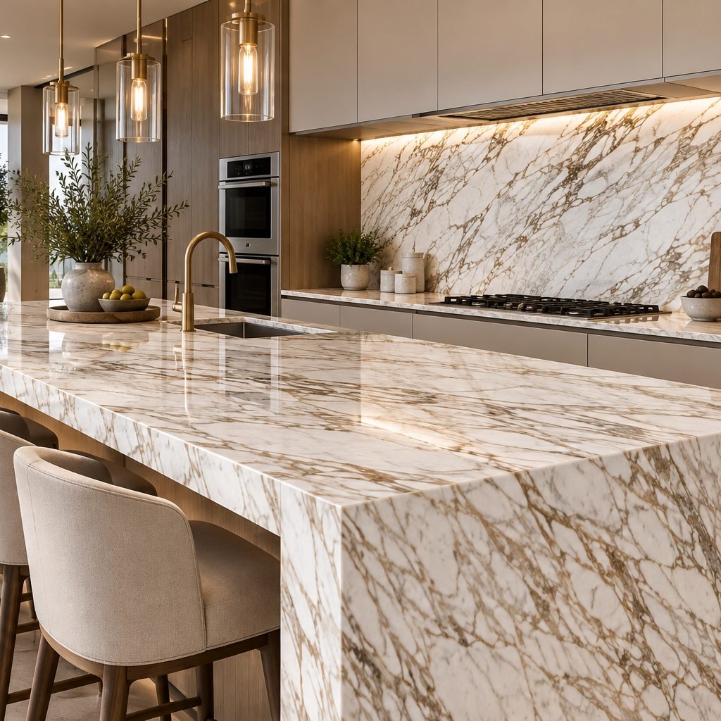Kitchen island finished in porcelain, a Stone Experience project