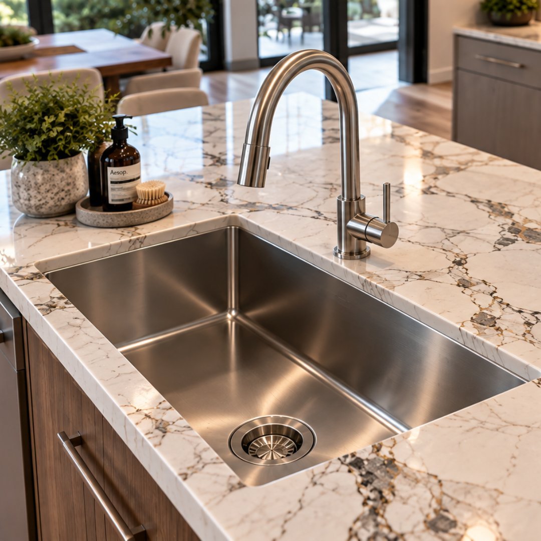 Integrated sink detail in Stone Experience natural stone countertop
